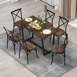LCH 5 Pieces Round Kitchen 4 Upholstered Chairs And Storage Shelf, Bistro Table Set, For Dining Room (Antique Blue/Dark Brown) 23 LCH 5 Pieces Round Kitchen 4 Upholstered Chairs And Storage Shelf, Bistro Table Set, For Dining Room (Antique Blue/Dark Brown) -Home Table Chair Store 61If6ZYcgL. AC