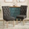 Roundhill Furniture Habit Solid Wood Tufted Parsons Charcoal Dining Chair, Set Of 2 2 Roundhill Furniture Habit Solid Wood Tufted Parsons Charcoal Dining Chair, Set Of 2 -Home Table Chair Store 61R09iPFnGL