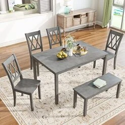 Harper & Bright Designs 6-Piece Dining Set With Bench, Farmhouse Rustic Kitchen Table Set With Wood Table, Bench And 4 Cross Back Dining Chairs, White+Cherry -Home Table Chair Store 61VVE9GtkS. AC