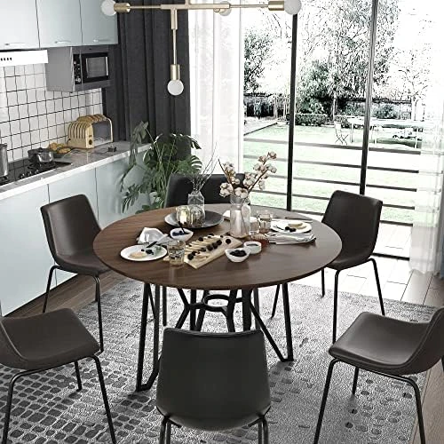 JESONVID Round Dining Room Table Set With 4 Armless Upholstered Chairs 42" D Circle Kitchen Table With Dining 4 Chair Set For Dining Room Home Kitchen, Antique Brown+Black&Grey-4P YCZ2012RC+1179GY 17 JESONVID Round Dining Room Table Set With 4 Armless Upholstered Chairs 42" D Circle Kitchen Table With Dining 4 Chair Set For Dining Room Home Kitchen, Antique Brown+Black&Grey-4P YCZ2012RC+1179GY - Image 15