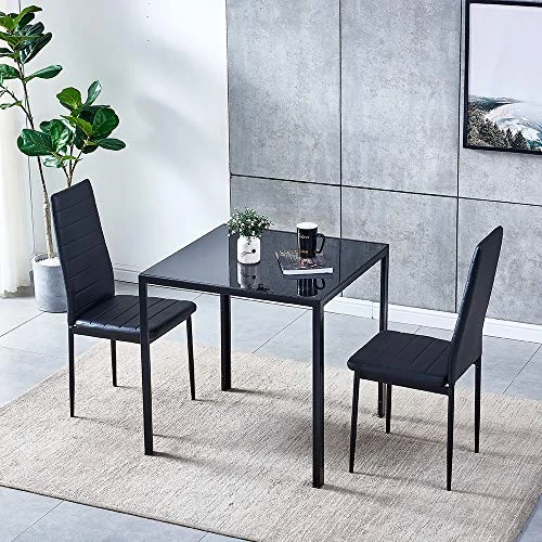 29.5" Dining Table Dinette Table For 2-4 People Tempered Glass Dining Room Table With Metal Legs, Square Kitchen Table For Dining Guest Reception Small Spaces, Black 4 29.5" Dining Table Dinette Table For 2-4 People Tempered Glass Dining Room Table With Metal Legs, Square Kitchen Table For Dining Guest Reception Small Spaces, Black - Image 2