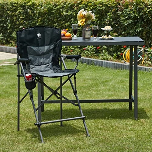 EVER ADVANCED Tall Directors Chair With Cup Holder 31", Bar Height Folding Chair For Camping, Sports With Carry Bag, Mesh Pockets And Footrest, Heavy Duty 300 Lbs, Black 4 EVER ADVANCED Tall Directors Chair With Cup Holder 31", Bar Height Folding Chair For Camping, Sports With Carry Bag, Mesh Pockets And Footrest, Heavy Duty 300 Lbs, Black - Image 2