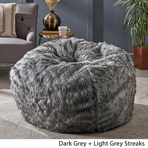Christopher Knight Home Laraine Furry Glam Dark Light Grey Streak Faux Fur 3 Ft. Bean Bag 4 Christopher Knight Home Laraine Furry Glam Dark Light Grey Streak Faux Fur 3 Ft. Bean Bag - Image 2