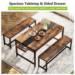 Tribesigns Dining Table Set For 4 To 6, 63 Inch Kitchen Breakfast Table With 2 Benches & Sided Drawer, 3-Piece Modern Industrial Bar Table Furniture Set For Dining Room, Home, Rustic Brown & Black 11 Tribesigns Dining Table Set For 4 To 6, 63 Inch Kitchen Breakfast Table With 2 Benches & Sided Drawer, 3-Piece Modern Industrial Bar Table Furniture Set For Dining Room, Home, Rustic Brown & Black -Home Table Chair Store 61gjn9SZe0L