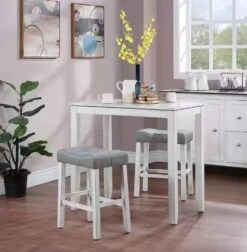 Nathaniel Home 3 Piece Counter Height Table Chairs Set, Kitchen Dining Room Sets Furniture One Bench And Two Saddle Stools With Upholstery Pad, Antique White -Home Table Chair Store 61hZv0M9S4L