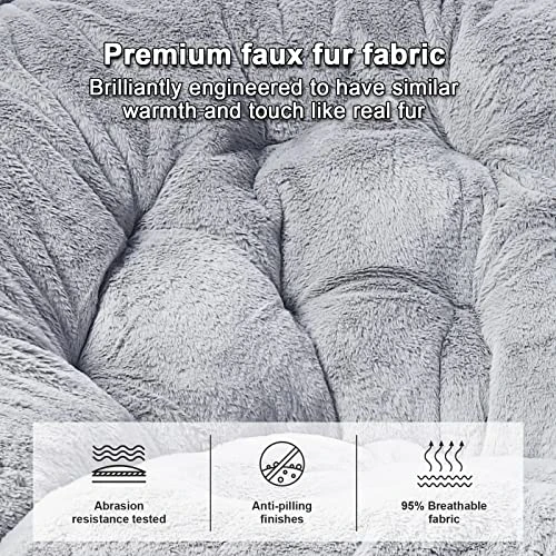 OAKHAM Comfy Saucer Chair, Folding Faux Fur Lounge Chair For Bedroom And Living Room, Flexible Seating For Kids Teens Adults, X-Large, Rock-Grey 6 OAKHAM Comfy Saucer Chair, Folding Faux Fur Lounge Chair For Bedroom And Living Room, Flexible Seating For Kids Teens Adults, X-Large, Rock-Grey - Image 4