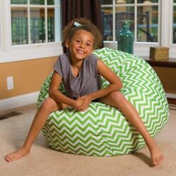 Posh Creations Large Bean Bag Soft Cozy Animal Chair For Bedrooms, Kids Lounger, Large-24 Inch, Chevron Green And White (sdfds) -Home Table Chair Store 61mPeOsYazL