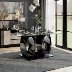 Furniture Of America Glass Top Rectangle Dining Table In Black -Home Table Chair Store 61qJzyqDe1L