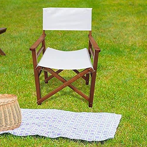 SSLine Set Of 2 Professional Director Chairs Folding Makeup Artist Chair Portable Dining/Bar Height Directors Chair W/Wood Frame And Canvas Lightweight Camping Lawn Chair (White/2PC-19 H) 4 SSLine Set Of 2 Professional Director Chairs Folding Makeup Artist Chair Portable Dining/Bar Height Directors Chair W/Wood Frame And Canvas Lightweight Camping Lawn Chair (White/2PC-19 H) - Image 2
