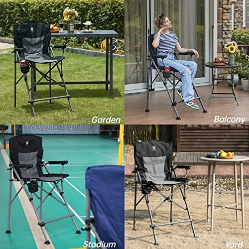 EVER ADVANCED Tall Directors Chair With Cup Holder 31", Bar Height Folding Chair For Camping, Sports With Carry Bag, Mesh Pockets And Footrest, Heavy Duty 300 Lbs, Black 6 EVER ADVANCED Tall Directors Chair With Cup Holder 31", Bar Height Folding Chair For Camping, Sports With Carry Bag, Mesh Pockets And Footrest, Heavy Duty 300 Lbs, Black - Image 4