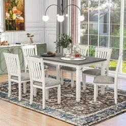 Harper & Bright Designs 6-Piece Dining Set With Bench, Farmhouse Rustic Kitchen Table Set With Wood Table, Bench And 4 Cross Back Dining Chairs, White+Cherry -Home Table Chair Store 61xagnmxbnL. AC